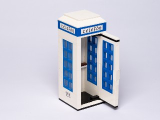 Irish Telephone Box (Blue), angled side view, door fully open